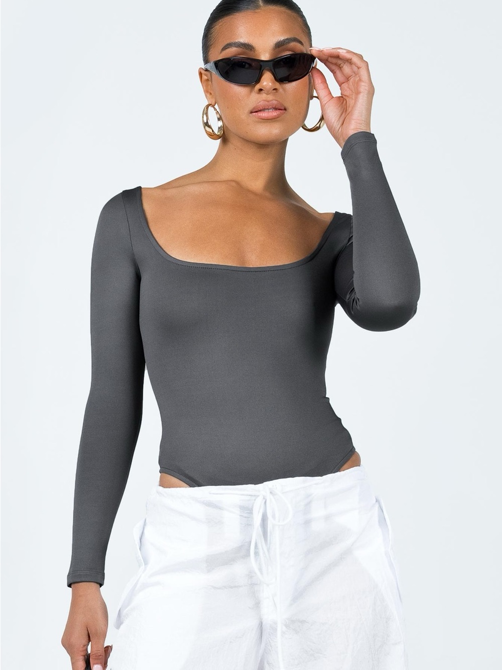 Princess Polly ellery charcoal gray long sleeve bodysuit